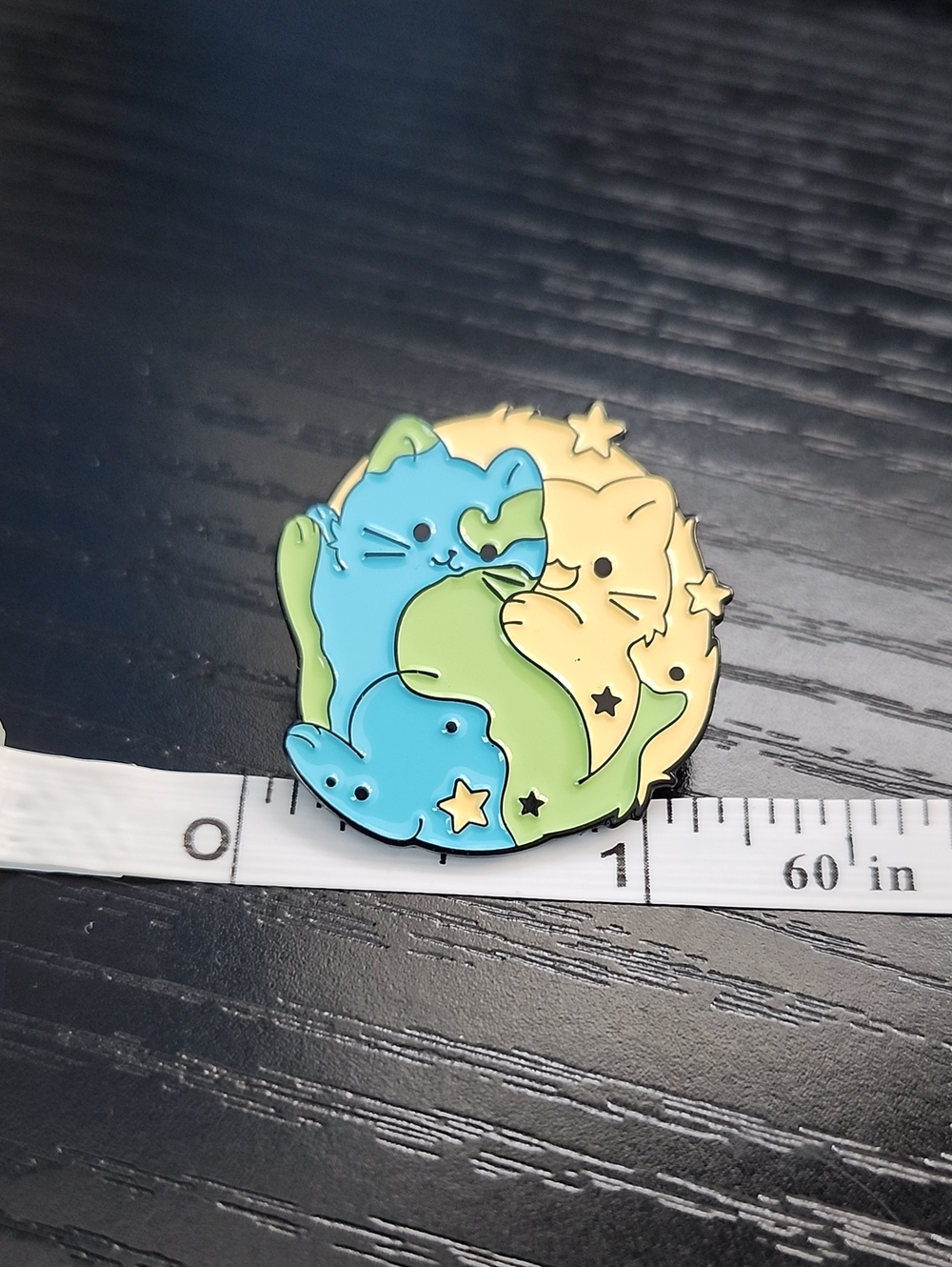 Cat Earth Moon Yin-Yang Style Enamel Pin - Picture 3 of 4